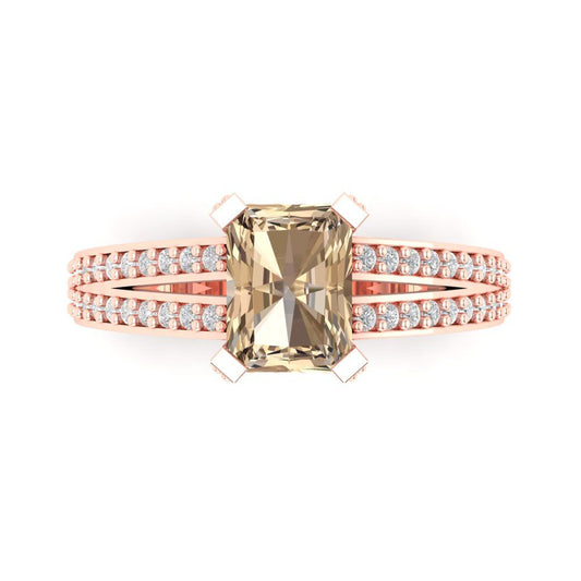 2.45 cttw Yellow Moissanite Solitaire with Zirconia Simulated Diamond Accents Engagement Ring - Solid Rose Gold (VVS1, Emerald Cut,8x6mm)