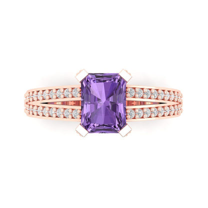 2.45 cttw Simulated Alexandrite Solitaire with Zirconia Simulated Diamond Accents Engagement Ring - Solid Gold (Emerald Cut,8x6mm)