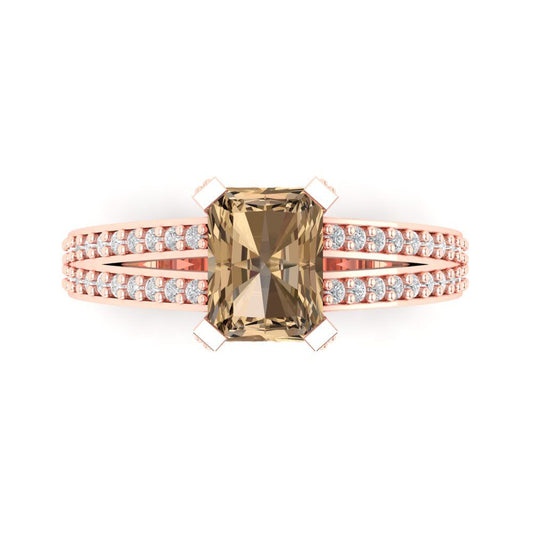 2.45 cttw Zirconia Simulated Champagne Diamond Solitaire with Zirconia Simulated Diamond Accents Engagement Ring - Solid Rose Gold (VVS1, Emerald Cut,8x6mm)