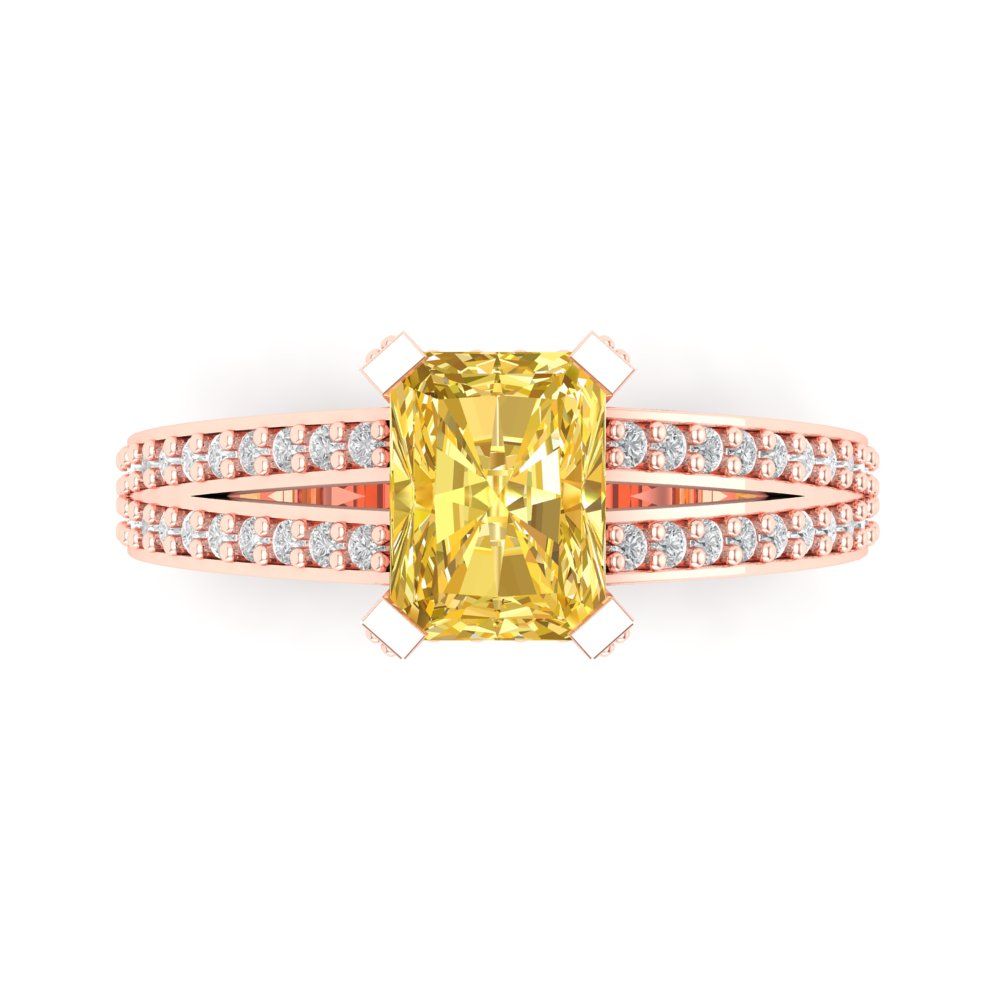 2.45 cttw Natural Citrine Solitaire with Zirconia Simulated Diamond Accents Engagement Ring - Solid Rose Gold (VVS1, Emerald Cut,8x6mm)