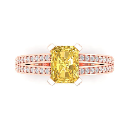 2.45 cttw Natural Citrine Solitaire with Zirconia Simulated Diamond Accents Engagement Ring - Solid Rose Gold (VVS1, Emerald Cut,8x6mm)