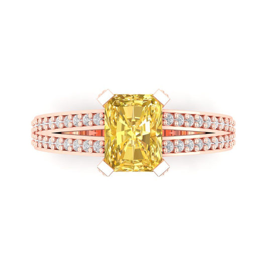 2.45 cttw Natural Citrine Solitaire with Zirconia Simulated Diamond Accents Engagement Ring - Solid Rose Gold (VVS1, Emerald Cut,8x6mm)