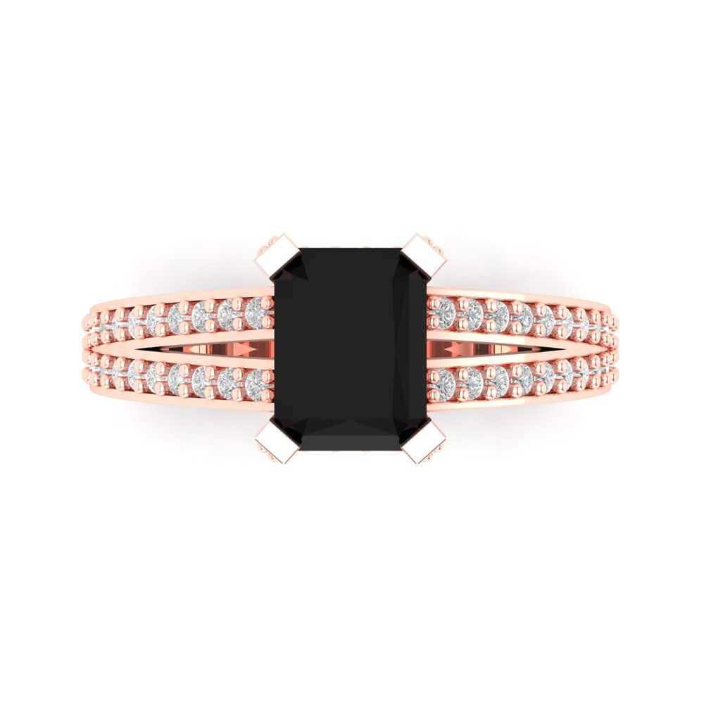 2.45 cttw Natural Onyx Solitaire with Zirconia Simulated Diamond Accents Engagement Ring - Solid Rose Gold (VVS1, Emerald Cut,8x6mm)