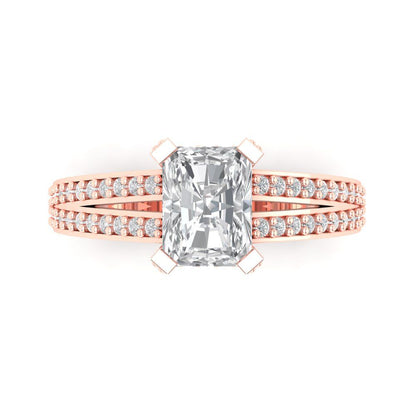 2.45 cttw Moissanite Solitaire with Zirconia Simulated Diamond Accents Engagement Ring - Solid Rose Gold (VVS1, Emerald Cut,8x6mm)