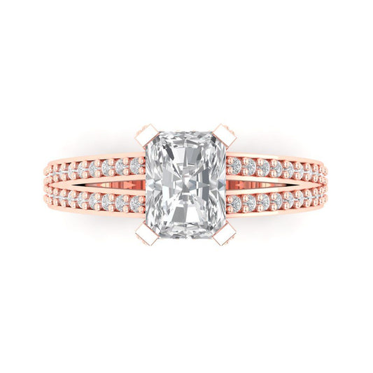 2.45 cttw Moissanite Solitaire with Zirconia Simulated Diamond Accents Engagement Ring - Solid Rose Gold (VVS1, Emerald Cut,8x6mm)