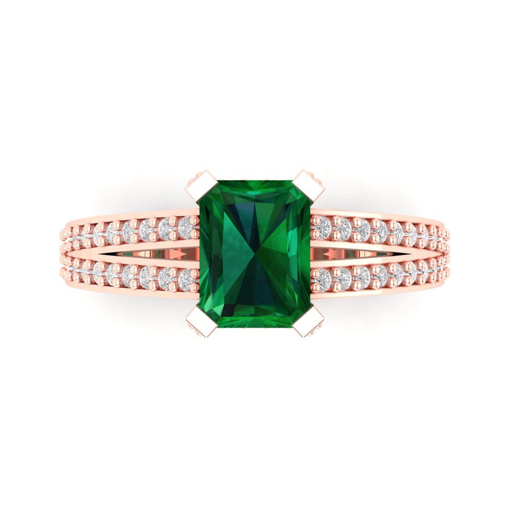 2.45 cttw Simulated Emerald Solitaire with Zirconia Simulated Diamond Accents Engagement Ring - Solid Gold (Emerald Cut,8x6mm)