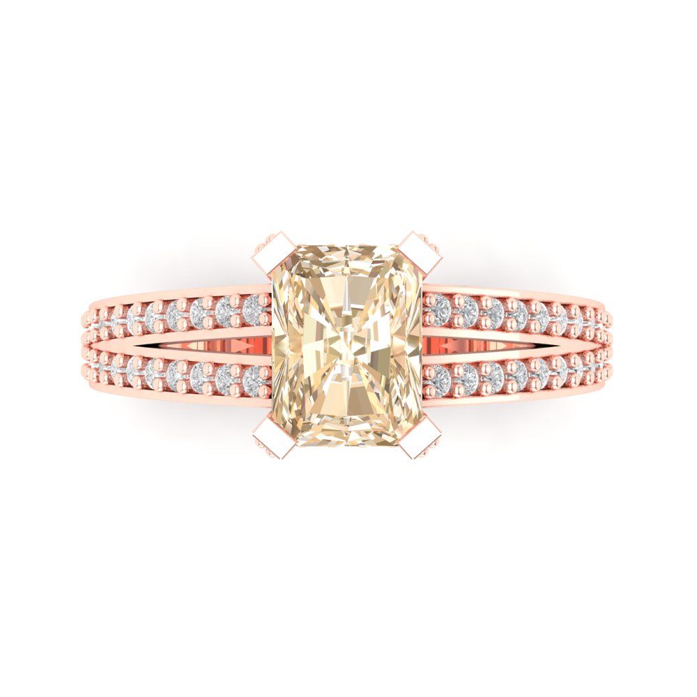2.45 cttw Natural Morganite Solitaire with Zirconia Simulated Diamond Accents Engagement Ring - Solid Rose Gold (VVS1, Emerald Cut,8x6mm)