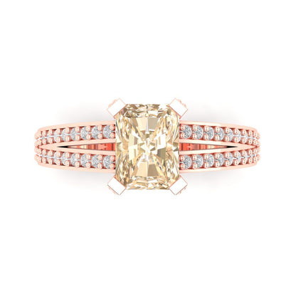 2.45 cttw Natural Morganite Solitaire with Zirconia Simulated Diamond Accents Engagement Ring - Solid Rose Gold (VVS1, Emerald Cut,8x6mm)