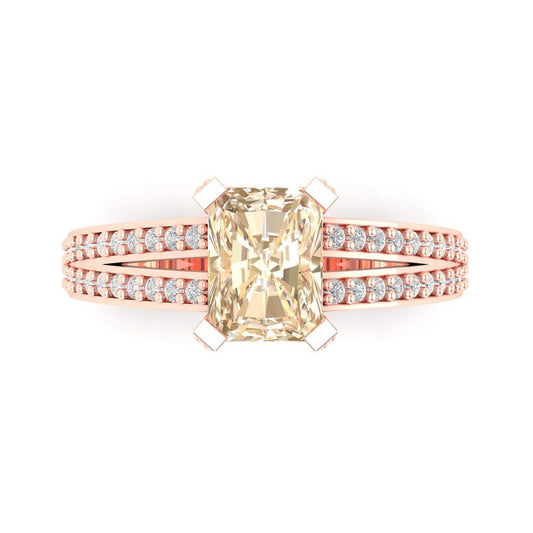 2.45 cttw Natural Morganite Solitaire with Zirconia Simulated Diamond Accents Engagement Ring - Solid Rose Gold (VVS1, Emerald Cut,8x6mm)