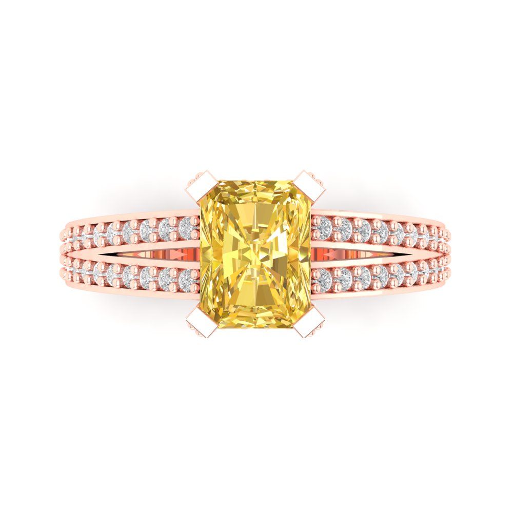 2.45 cttw Zirconia Simulated Yellow Diamond Solitaire with Zirconia Simulated Diamond Accents Engagement Ring - Solid Gold (VVS1, Emerald Cut,8x6mm)
