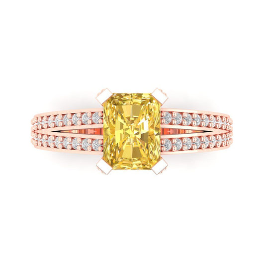2.45 cttw Zirconia Simulated Yellow Diamond Solitaire with Zirconia Simulated Diamond Accents Engagement Ring - Solid Rose Gold (VVS1, Emerald Cut,8x6mm)