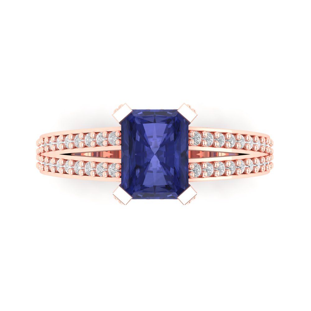 2.45 cttw Simulated Tanzanite Solitaire with Zirconia Simulated Diamond Accents Engagement Ring - Solid Gold (Emerald Cut,8x6mm)