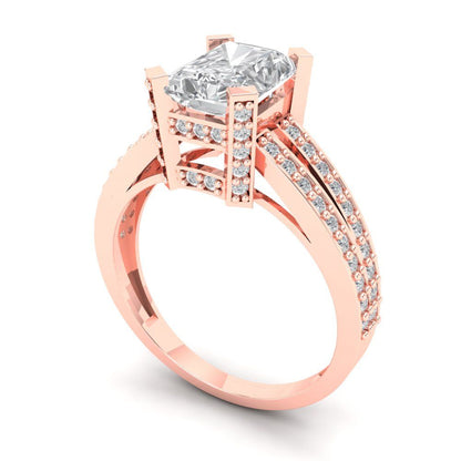 2.45 cttw Moissanite Solitaire with Zirconia Simulated Diamond Accents Engagement Ring - Solid Rose Gold (VVS1, Emerald Cut,8x6mm)