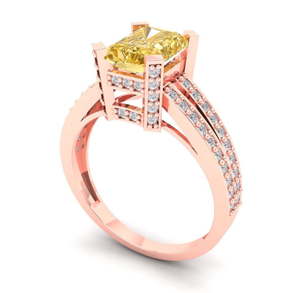 2.45 cttw Natural Citrine Solitaire with Zirconia Simulated Diamond Accents Engagement Ring - Solid Rose Gold (VVS1, Emerald Cut,8x6mm)