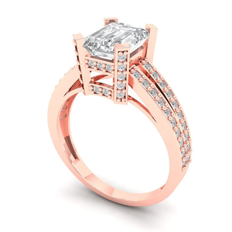 2.45 ct Brilliant Emerald Cut Natural Diamond Stone Clarity SI1-2 Color G-H Rose Gold Solitaire with Accents Ring