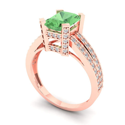 2.45 cttw Zirconia Simulated Green Diamond Solitaire with Zirconia Simulated Diamond Accents Engagement Ring - Solid Rose Gold (VVS1, Emerald Cut,8x6mm)
