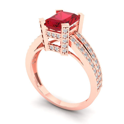 2.45 cttw Simulated Pink Tourmaline Solitaire with Zirconia Simulated Diamond Accents Engagement Ring - Solid Rose Gold (VVS1, Emerald Cut,8x6mm)
