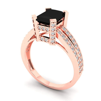2.45 cttw Natural Onyx Solitaire with Zirconia Simulated Diamond Accents Engagement Ring - Solid Rose Gold (VVS1, Emerald Cut,8x6mm)