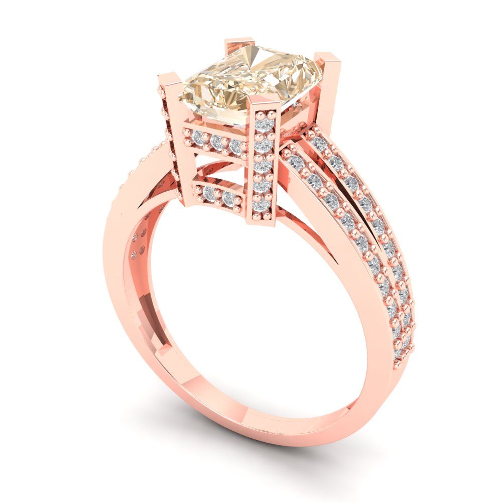 2.45 cttw Natural Morganite Solitaire with Zirconia Simulated Diamond Accents Engagement Ring - Solid Rose Gold (VVS1, Emerald Cut,8x6mm)