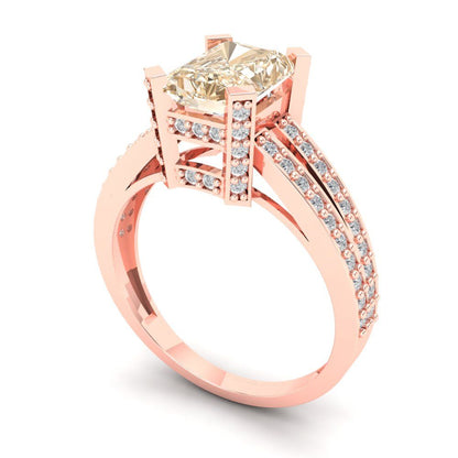 2.45 cttw Natural Morganite Solitaire with Zirconia Simulated Diamond Accents Engagement Ring - Solid Rose Gold (VVS1, Emerald Cut,8x6mm)