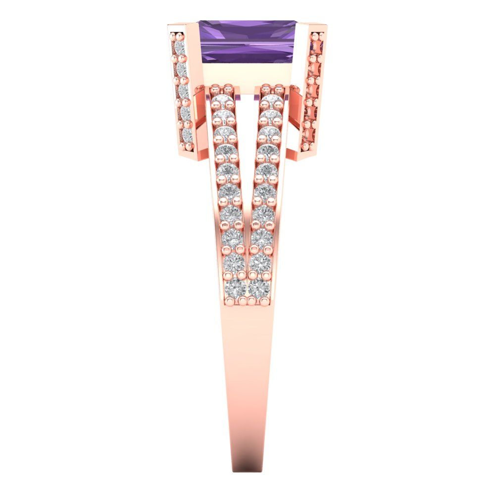 2.45 cttw Simulated Alexandrite Solitaire with Zirconia Simulated Diamond Accents Engagement Ring - Solid Gold (Emerald Cut,8x6mm)