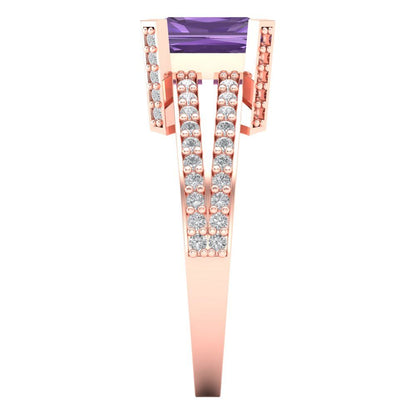 2.45 cttw Simulated Alexandrite Solitaire with Zirconia Simulated Diamond Accents Engagement Ring - Solid Gold (Emerald Cut,8x6mm)