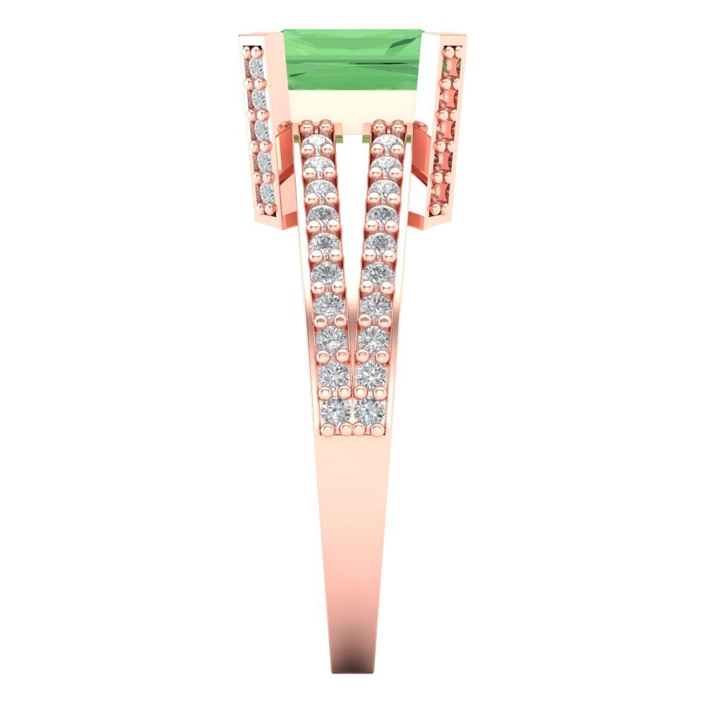 2.45 cttw Zirconia Simulated Green Diamond Solitaire with Zirconia Simulated Diamond Accents Engagement Ring - Solid Rose Gold (VVS1, Emerald Cut,8x6mm)