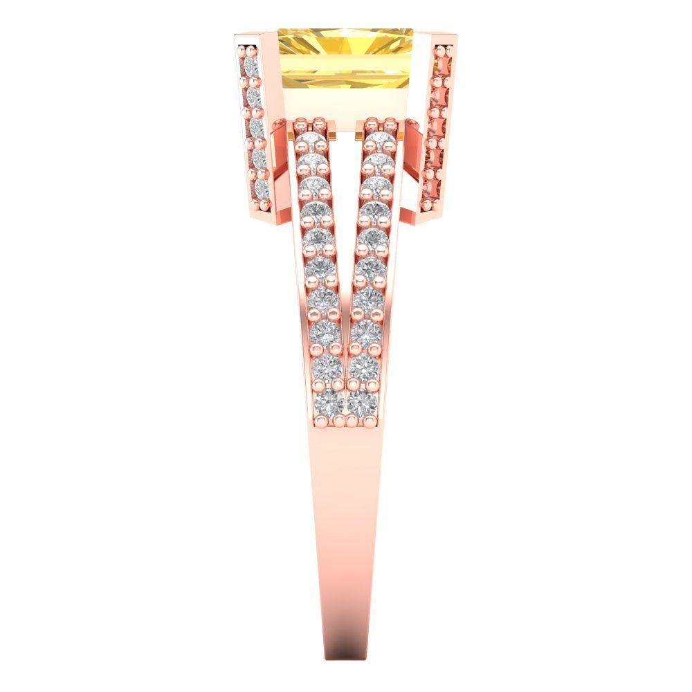 2.45 cttw Zirconia Simulated Yellow Diamond Solitaire with Zirconia Simulated Diamond Accents Engagement Ring - Solid Gold (VVS1, Emerald Cut,8x6mm)