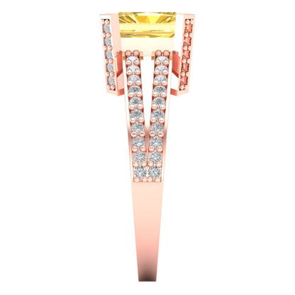 2.45 cttw Zirconia Simulated Yellow Diamond Solitaire with Zirconia Simulated Diamond Accents Engagement Ring - Solid Gold (VVS1, Emerald Cut,8x6mm)