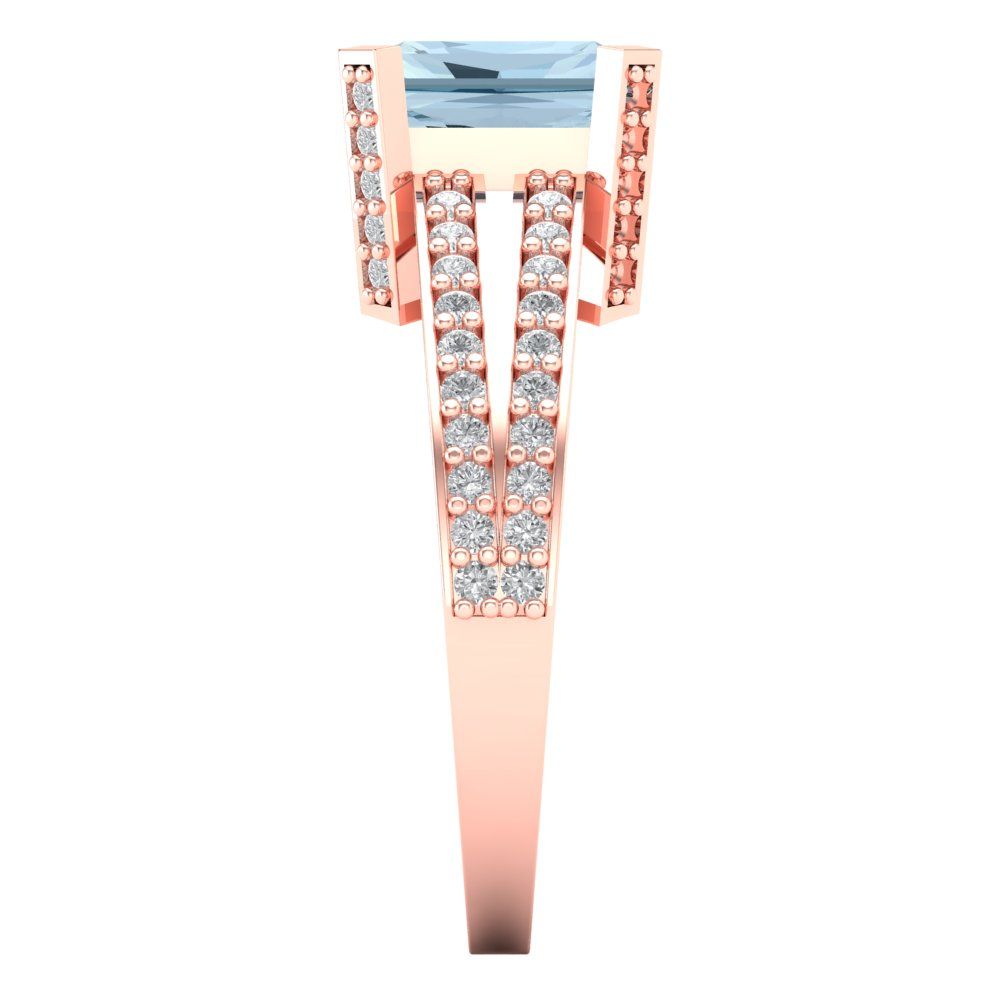 2.45 cttw Natural Swiss Blue Topaz Solitaire with Zirconia Simulated Diamond Accents Engagement Ring - Solid Gold (Emerald Cut,8x6mm)