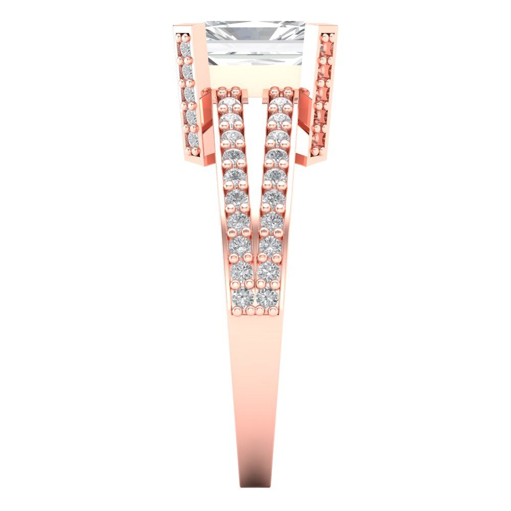 2.45 cttw Moissanite Solitaire with Zirconia Simulated Diamond Accents Engagement Ring - Solid Rose Gold (VVS1, Emerald Cut,8x6mm)