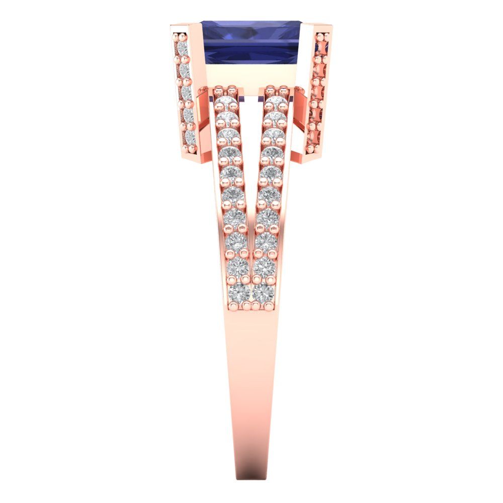 2.45 cttw Simulated Tanzanite Solitaire with Zirconia Simulated Diamond Accents Engagement Ring - Solid Gold (Emerald Cut,8x6mm)