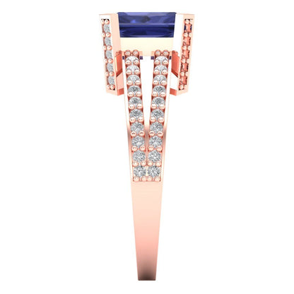 2.45 cttw Simulated Tanzanite Solitaire with Zirconia Simulated Diamond Accents Engagement Ring - Solid Gold (Emerald Cut,8x6mm)