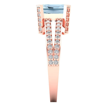 2.45 cttw Natural Aquamarine Solitaire with Zirconia Simulated Diamond Accents Engagement Ring - Solid Gold (Emerald Cut,8x6mm)