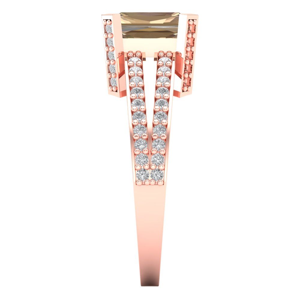 2.45 cttw Yellow Moissanite Solitaire with Zirconia Simulated Diamond Accents Engagement Ring - Solid Rose Gold (VVS1, Emerald Cut,8x6mm)