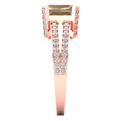 2.45 cttw Yellow Moissanite Solitaire with Zirconia Simulated Diamond Accents Engagement Ring - Solid Rose Gold (VVS1, Emerald Cut,8x6mm)