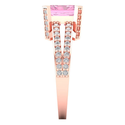 2.45 cttw Zirconia Simulated Pink Diamond Solitaire with Zirconia Simulated Diamond Accents Engagement Ring - Solid Gold (VVS1, Emerald Cut,8x6mm)