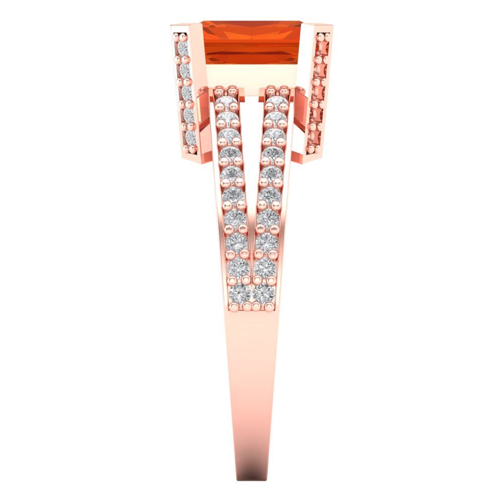 2.45 cttw Zirconia Simulated Red Diamond Solitaire with Zirconia Simulated Diamond Accents Engagement Ring - Solid Rose Gold (VVS1, Emerald Cut,8x6mm)