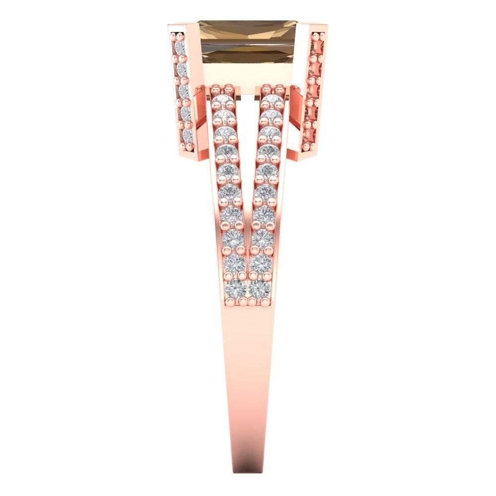 2.45 cttw Zirconia Simulated Champagne Diamond Solitaire with Zirconia Simulated Diamond Accents Engagement Ring - Solid Gold (VVS1, Emerald Cut,8x6mm)