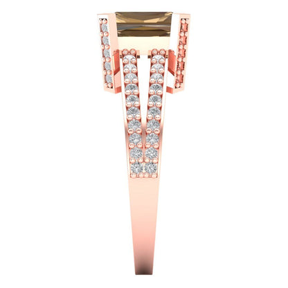 2.45 cttw Zirconia Simulated Champagne Diamond Solitaire with Zirconia Simulated Diamond Accents Engagement Ring - Solid Gold (VVS1, Emerald Cut,8x6mm)