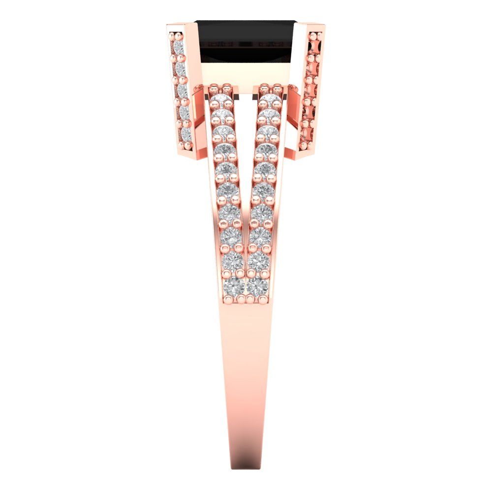 2.45 cttw Natural Onyx Solitaire with Zirconia Simulated Diamond Accents Engagement Ring - Solid Rose Gold (VVS1, Emerald Cut,8x6mm)