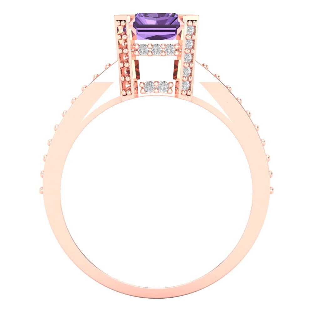 2.45 cttw Simulated Alexandrite Solitaire with Zirconia Simulated Diamond Accents Engagement Ring - Solid Gold (Emerald Cut,8x6mm)