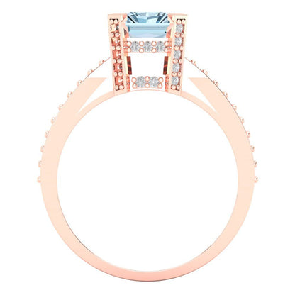 2.45 cttw Zirconia Simulated Blue Diamond Solitaire with Zirconia Simulated Diamond Accents Engagement Ring - Solid Rose Gold (VVS1, Emerald Cut,8x6mm)