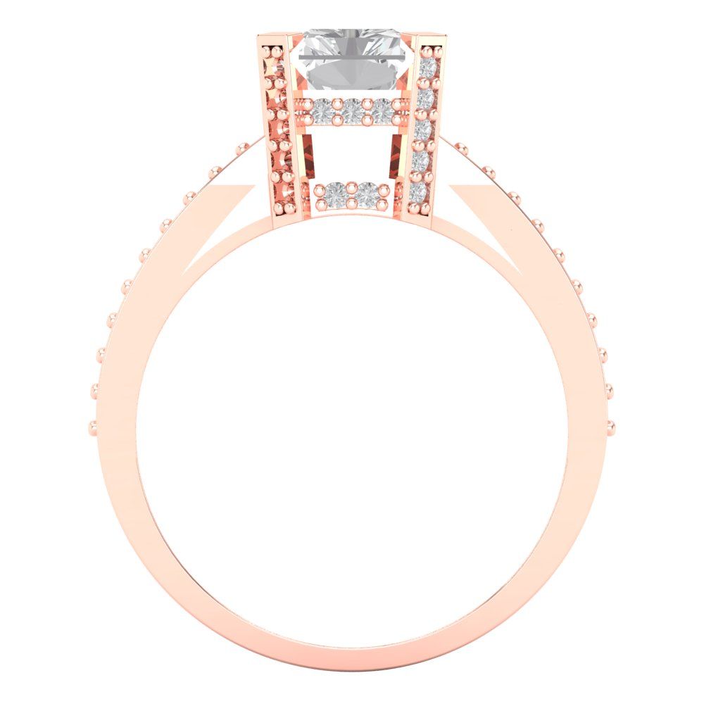 2.45 cttw White Sapphire Solitaire with Zirconia Simulated Diamond Accents Engagement Ring - Solid Rose Gold (VVS1, Emerald Cut,8x6mm)