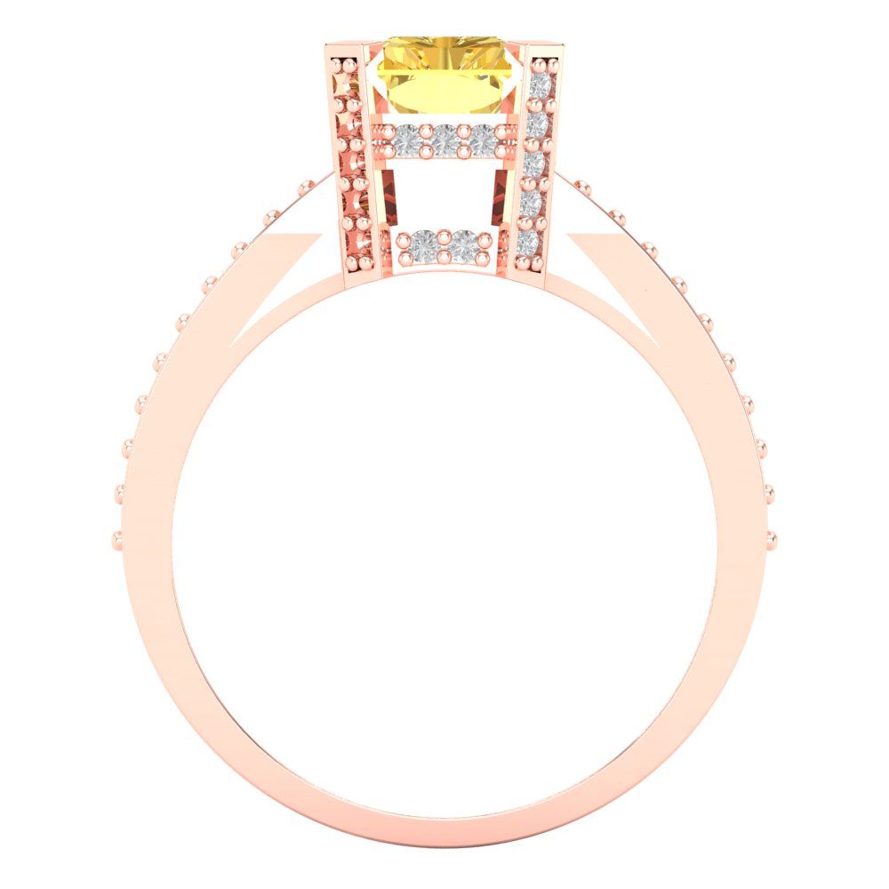 2.45 cttw Natural Citrine Solitaire with Zirconia Simulated Diamond Accents Engagement Ring - Solid Rose Gold (VVS1, Emerald Cut,8x6mm)