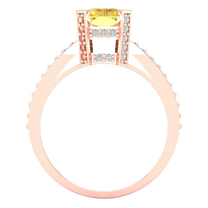 2.45 cttw Natural Citrine Solitaire with Zirconia Simulated Diamond Accents Engagement Ring - Solid Rose Gold (VVS1, Emerald Cut,8x6mm)