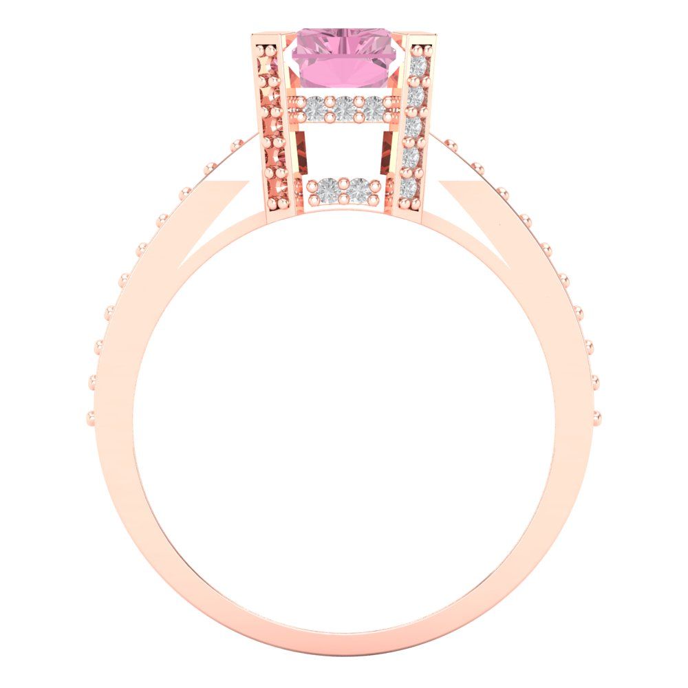 2.45 cttw Zirconia Simulated Pink Diamond Solitaire with Zirconia Simulated Diamond Accents Engagement Ring - Solid Gold (VVS1, Emerald Cut,8x6mm)