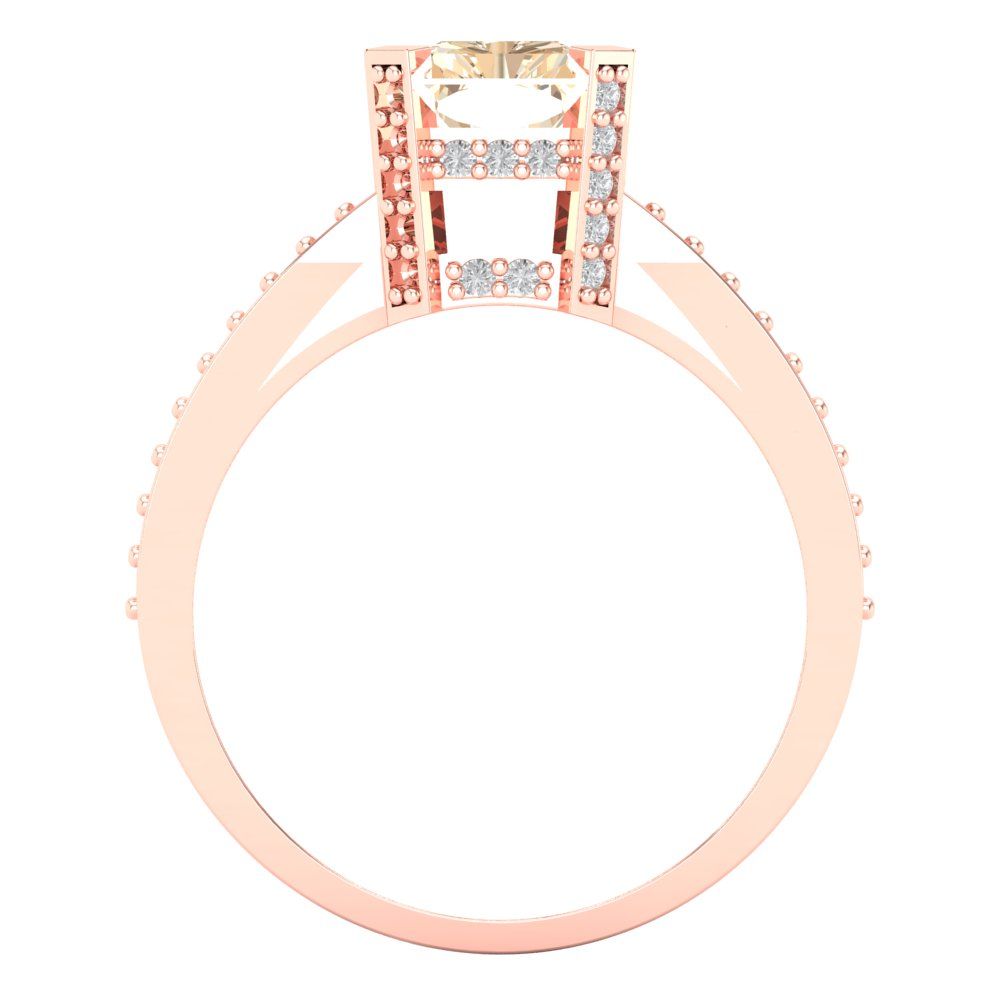 2.45 cttw Natural Morganite Solitaire with Zirconia Simulated Diamond Accents Engagement Ring - Solid Rose Gold (VVS1, Emerald Cut,8x6mm)