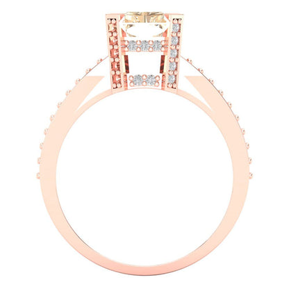 2.45 cttw Natural Morganite Solitaire with Zirconia Simulated Diamond Accents Engagement Ring - Solid Rose Gold (VVS1, Emerald Cut,8x6mm)