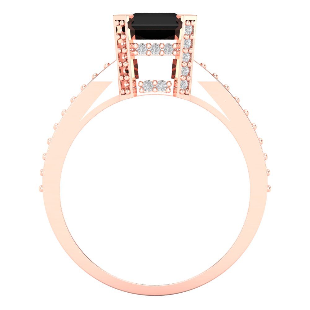 2.45 cttw Natural Onyx Solitaire with Zirconia Simulated Diamond Accents Engagement Ring - Solid Rose Gold (VVS1, Emerald Cut,8x6mm)